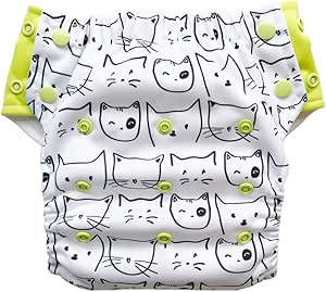 Hybrid Cloth Diaper - Reusable Training Pants or Reusable Swim Diaper, Newborn Baby to 10 Years (Size 3/35-60Lb, White Kitty)