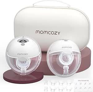 Momcozy M5 Hands-Free Wearable Breast Pump, Double-Sealed Flange for Baby-Like Comfort, 3 Modes & 9 Suction Levels, Portable Electric Pump – 24mm, 2-Pack, Grey