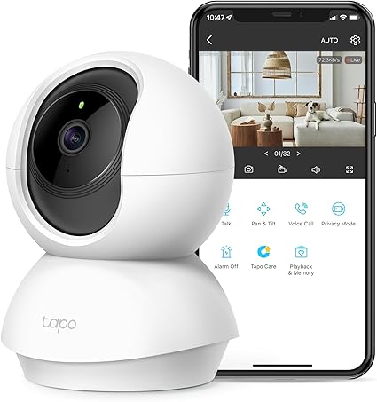 TP-Link Tapo 2K Pan/Tilt Indoor Security WiFi Camera, Baby & Pet Camera w/ 360° Motion Tracking, 2-Way Audio, Night Vision, Cloud & Local Storage (Up to 256 GB), Works w/Alexa & Google (Tapo C210)