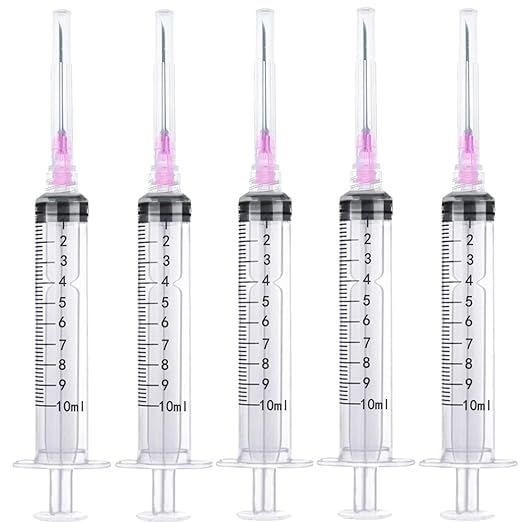 25 Pack 10ml Plastic Lab Syringes with 18Ga, for Scientific Labs, Industrial Dispensing and Liquid Measuring Syringe Tools, Individually Sealed Packaging