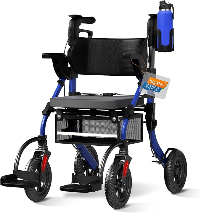 BigAlex 2 in 1 Rollator Walker & Transport Chair Combo, 10