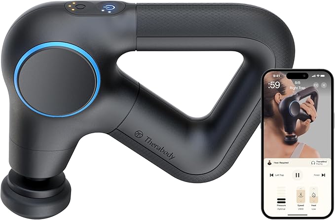 TheraGun Prime Plus Heated, Powerful Massage Gun for Enhanced Warm-Up & Workout Recovery - Quiet Deep Tissue Massager for Body and Back Pain Relief - Leg & Back Massager with Heat (Prime Plus)
