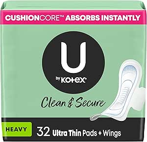 U by Kotex Clean & Secure Ultra Thin with Wings Pads for women (Previously 'Security'), Heavy Absorbency, 32 Count (Packaging May Vary)