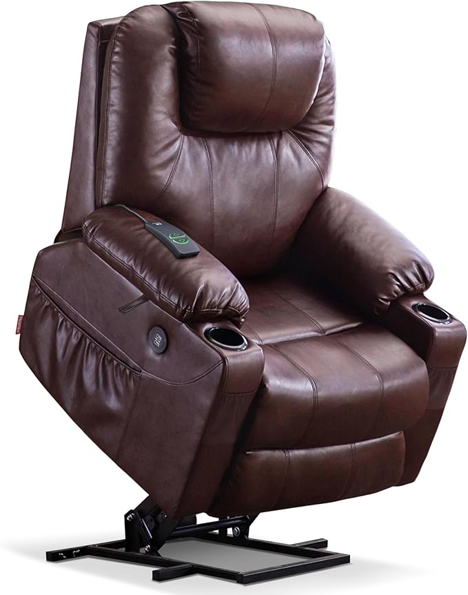 MCombo Electric Power Lift Recliner Chair Sofa with Massage and Heat for Elderly, Massage Chair with 3 Positions, Cup Holders and USB Ports for Home, Living Room7040 (Dark Brown, Medium)