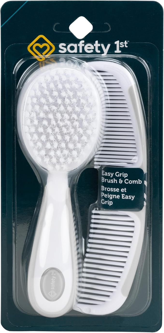 Safety 1st Easy Grip Brush and Comb Set – Soft Bristles, Detangling Comb, Comfortable Handles, Baby and Toddler Hair Care – Grey