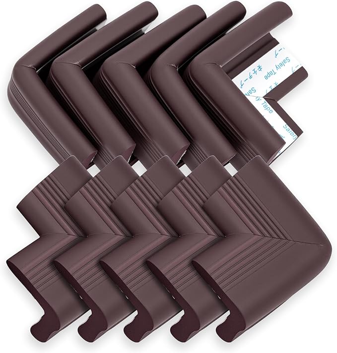 10 Pack Corner Protectors Child Safety, Baby Proofing Table Corner Protectors for Baby, Pre-Taped Corner Guards for Furniture Table, Fireplace, Countertop (Brown)