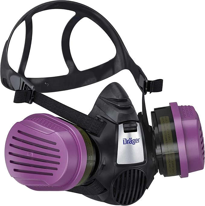 Dräger X-plore 3500 Half-Face Respirator Mask + 2x P100/Multi-Gas Combination Cartridge (OV/AG/HF/FM/CD/AM/MA/HS/P100), NIOSH-Certified, Reusable Professional Respiratory Protection Kit