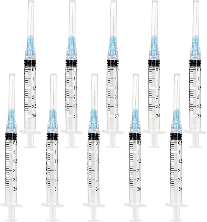10 Pack Disposable 3ml Lab Syringes with 23Ga 1 Inch Luer Lock Syringes Plastic Syringe for Industrial Dispensing Animal Pet Supplies