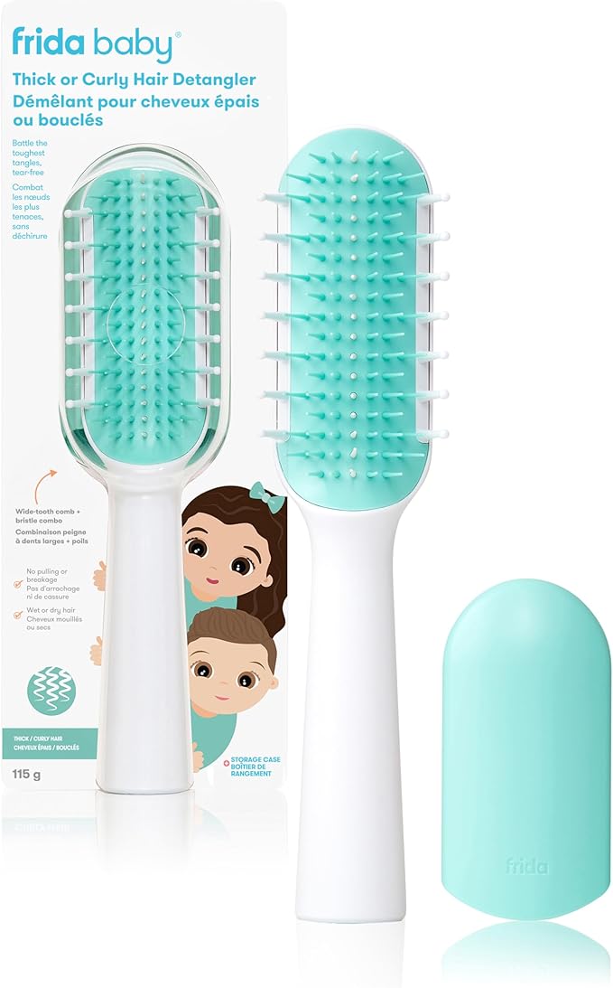 FridaBaby Thick or Curly Hair Detangling Kids Brush by Fridababy, Detangles Knots Without Tears or Breakage, Comb Teeth and Bristle Design