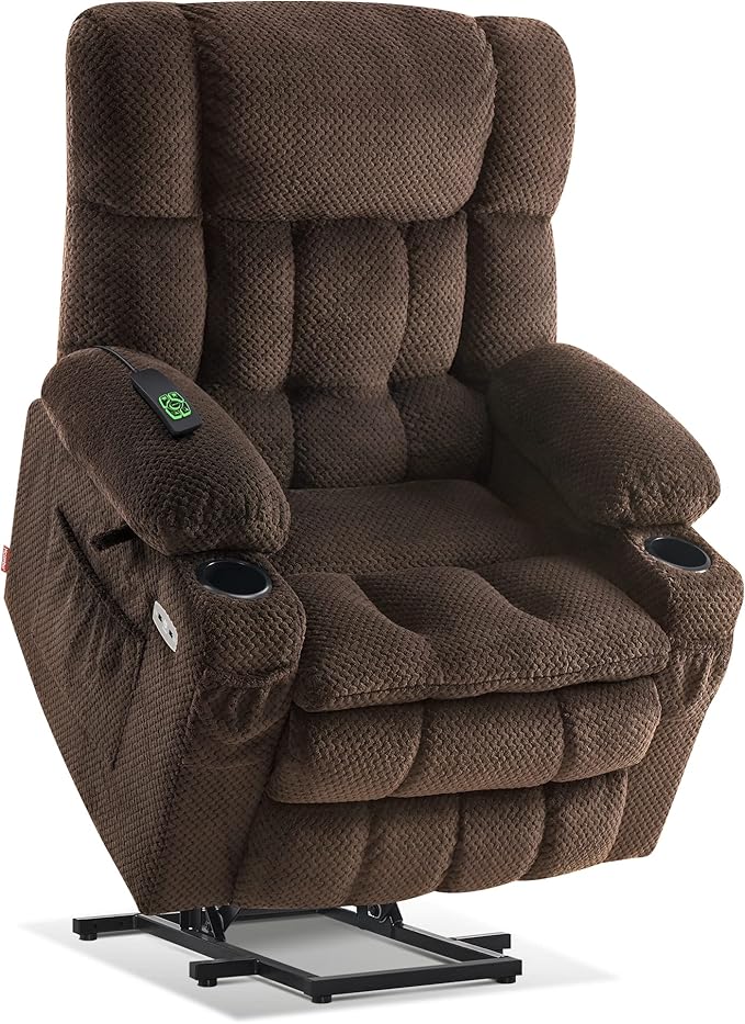 MCombo Dual Motor Power Lift Recliner Chair with Massage and Heat for Elderly People, Infinite Position, USB Ports, Cup Holders, Fabric 7890 (Coffee, Medium-Regular)