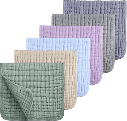 Looxii Muslin Burp Cloths 6 Pack 100% Cotton Muslin Cloths Large 20''x10'' Extra Soft Absorbent Burping Cloth for Baby Boys and Girls (Multicolor)