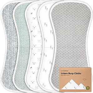 Organic Burp Cloths Baby Boy & Girl - 5-Pack Super Absorbent Cotton Burping Cloths for Babies, Soft & Plush Newborn Spit Up Rags, Infant Towels for Milk Spit Up, Unisex, Large 53cm x 25cm (Nordic)