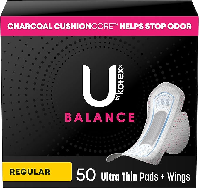 U by Kotex Balance Ultra Thin Pads with Wings, Regular Absorbency, 50 Count