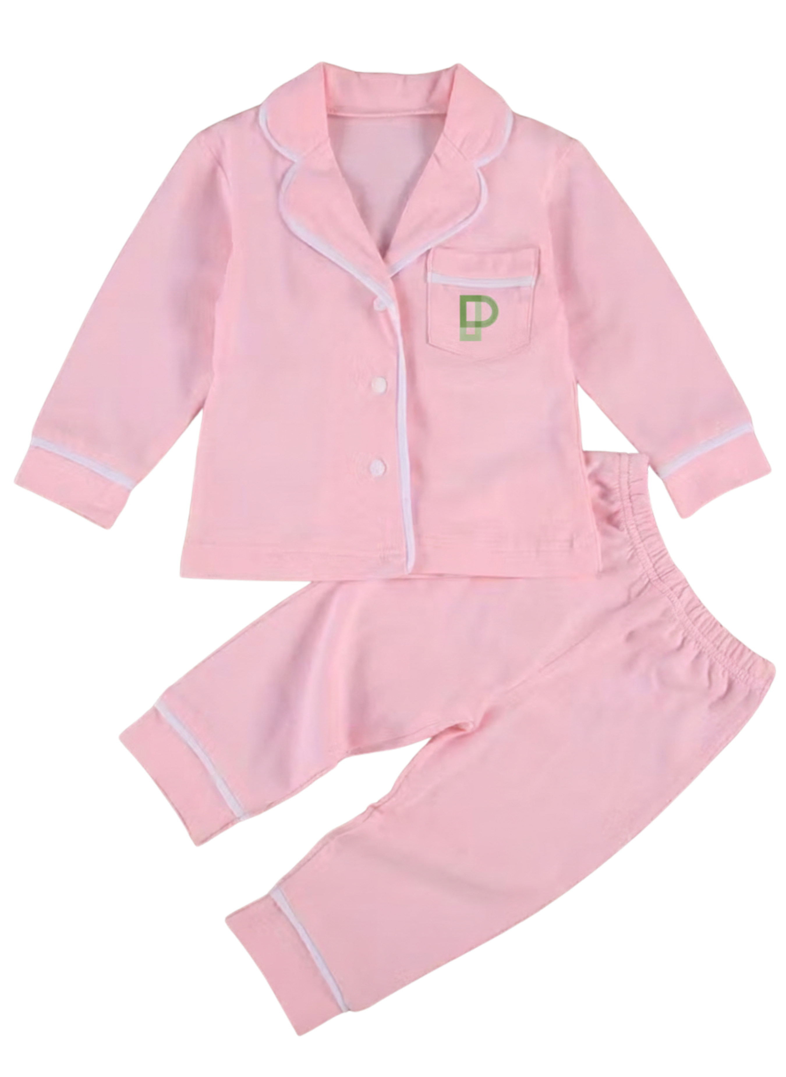 Kids Two-piece Nightwear Clothes Set, Boys and Girls Solid Color Lapel Top + Long Pants, Red/ Pink/ Grey, 0-5 Years